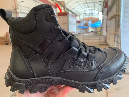 Тактические ботинки из натуральной кожи черного цвета демисезонные