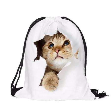 3D Cat Drawstring Bag