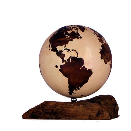 3 size GLOBE -Map World- engraved  in Thuya Root