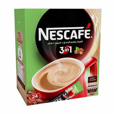 (نسكافية قهوة 3 *1 سريعة التحضير بالبندق (24 عبوة