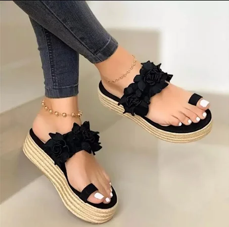 2020 Women Daily Flower Slip On Platform Sandals 2020 Summer Cute Ladies Beach Dress Flat Shoes