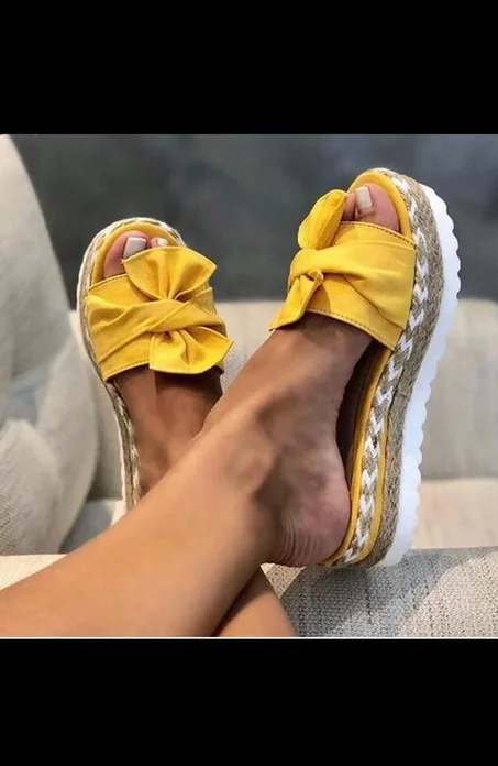 Slippers Women Sliders Summer Bow Summer Sandals With Thick Soles Platform Female Floral Shoes