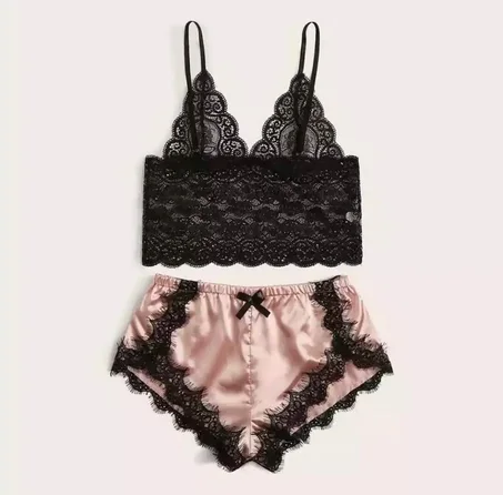 Pyjamas Women Pajamas Sleep Wear Women Satin Lace V-Neck Camisole Bowknot Shorts Set Sleepwear Pajamas Lingerie