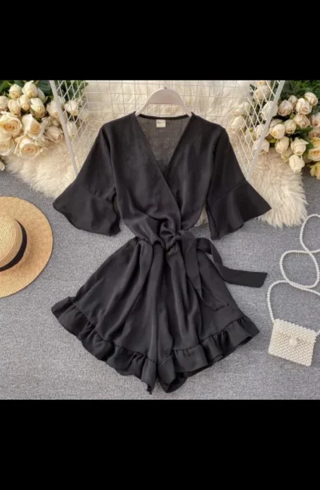 Latest Fashion Women Trumpet sleeve Romper Ladies Short Jumpsuits
