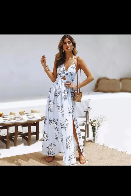 Women Summer Maxi Long Dress Evening Party Beach dresses Sundress Floral Halter Dress