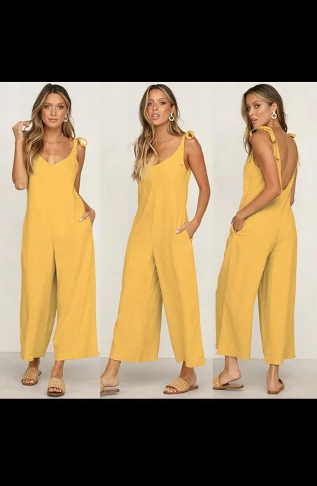 Popular Clothing V-Neck Women Jumpsuit Top Selling Custom Long Wrap Linen Romper Ladies