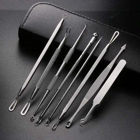 4 Pc Acne Blackhead Remover Tool Set With Pouch/Metal Box