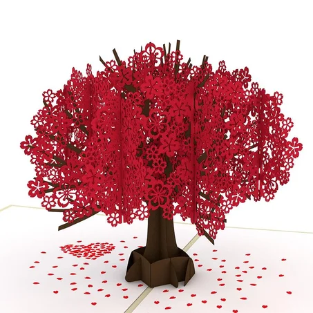 Red Sakura Tree 3D card