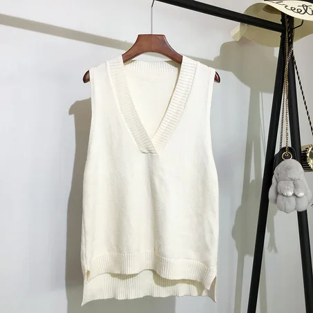 V-Neck Knitted Vest Women’s Sweater Autumn And Winter New Korean Loose Wild Sweater Vest Sleeveless Sweater