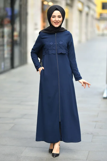 Women's Embroidered Navy Blue Abaya