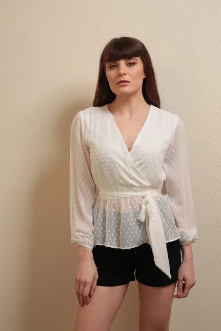 Women's Belted White Blouse