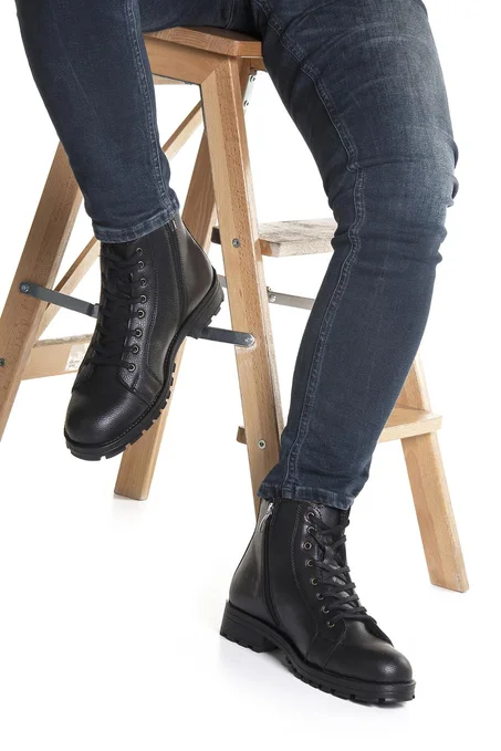 Men's Lace-up Inner Furry Cold Proof Black Boots