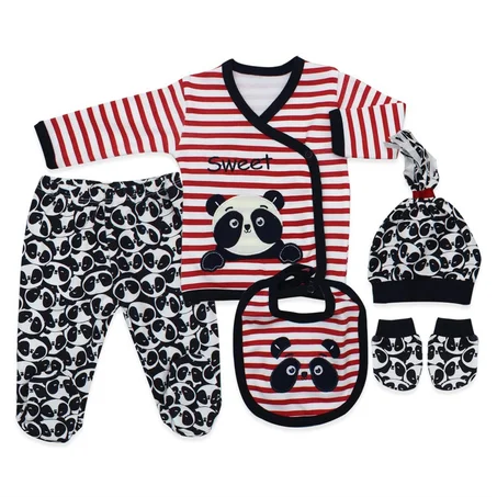New Born Baby's Striped 5 Pieces Outfit Set