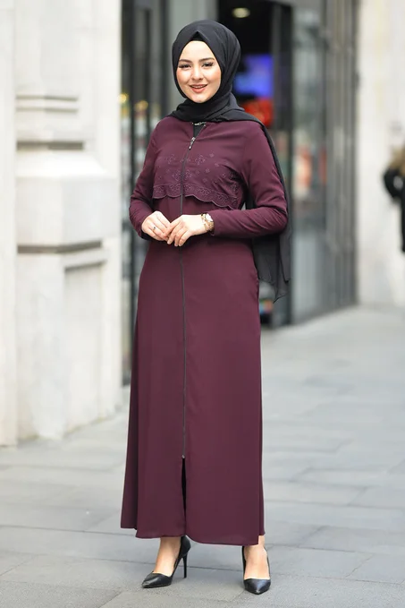 Women's Embroidered Damson Abaya