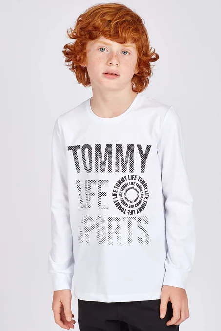 Boy's Printed White Sweatshirt