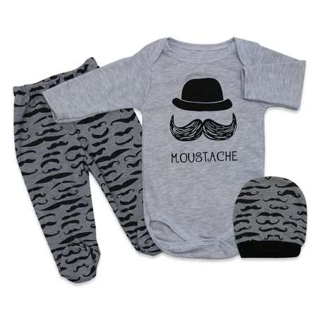 Baby Boy's Printed Grey 3 Pieces Outfit Set