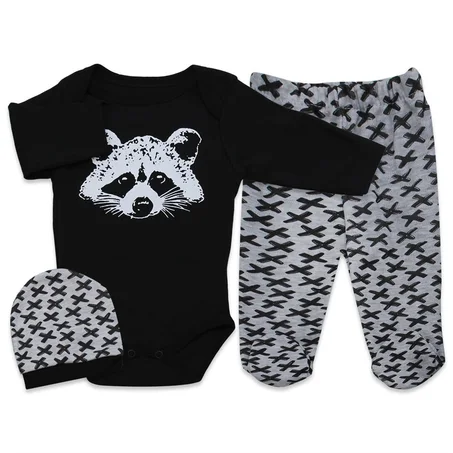 Baby Boy's Printed Black 3 Pieces Outfit Set