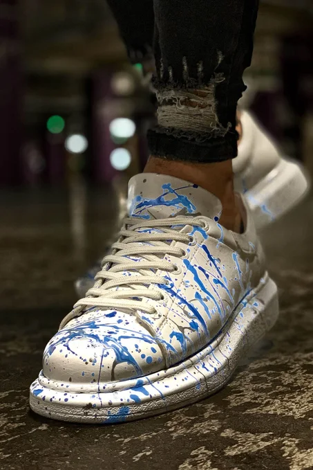 Men's Blue Printed White Sport Shoes