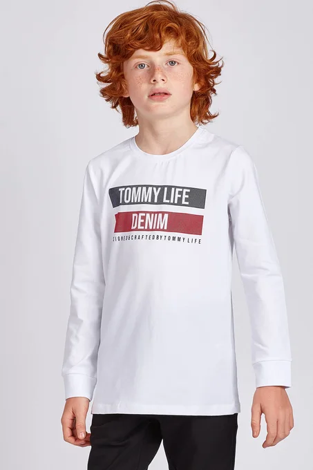 Boy's Printed White Sweatshirt