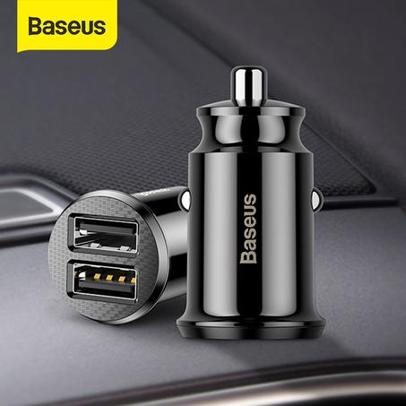 شاحن السيارة للشحن  السريع صالح لجميع الهواتف والأجهزة الإلكترونية Baseus 12V Dual USB Car Charger