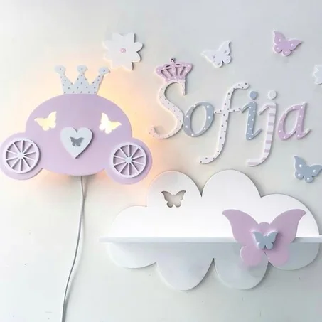 Veilleuse Calèche+Prénom+Étagère+Accessoires