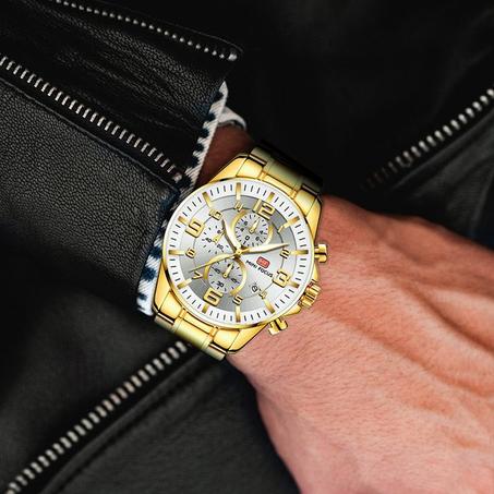 MINI FOCUS  Montre-bracelet pour homme avec chronographe en acier inoxydable doré et or - 004