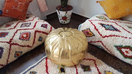 Moroccan Handmade Argent. Pouf - Genuine Goatskin leather - Bohemian Living Room Decor - Hassock & Ottoman Footstool - Unstuffed