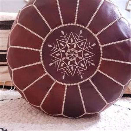 Moroccan Handmade Brown Pouf - Genuine Goatskin leather - Bohemian Living Room Decor - Hassock & Ottoman Footstool - Unstuffed