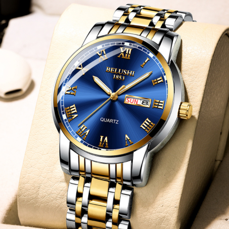 BELUSHI Top Brand Watch Men Stainless Steel Business Date Clock Waterproof Luminous Watches Mens Luxury Sport Quartz Wrist Watch