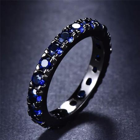 Tunnel Accessory Round Blue Crystal Rings For Women Vintage Stone Wedding Jewelry