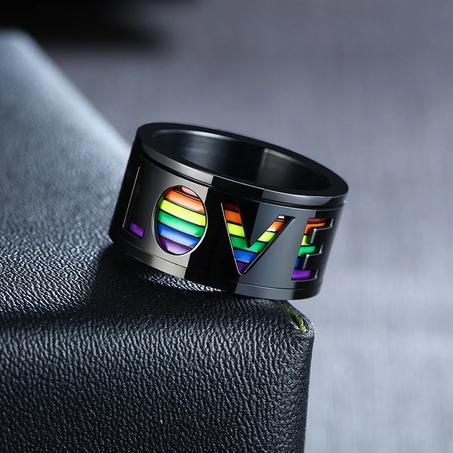 Tunnel Accessory Modyle Black Spinner Hollow Rainbow Love Wedding Unisex Stainless Steel Ring