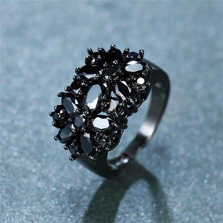 Tunnel Accessory Unique Fashion Female Black Oval Stone Vintage Promise Love Engagement Ring