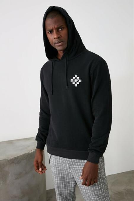 Men's Hooded Printed Black Sweatshirt