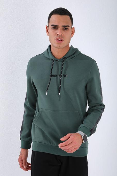 Men's Hooded Printed Sleeves Green Sweatshirt