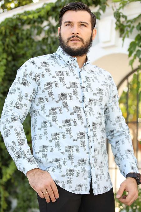 Men's Oversize Patterned Light Blue Shirt