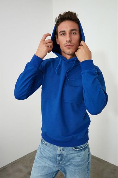 Men's Hooded Pocket Blue Sweatshirt