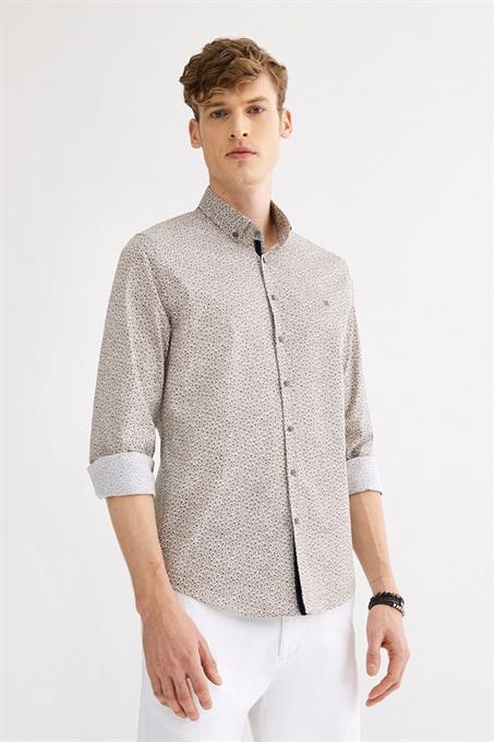 Men's Button Collar Floral Print Slim Fit Shirt