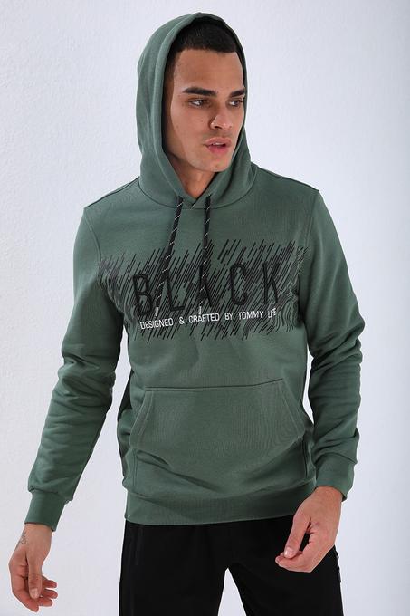 Men's Hooded Printed Navy Blue Sweatshirt