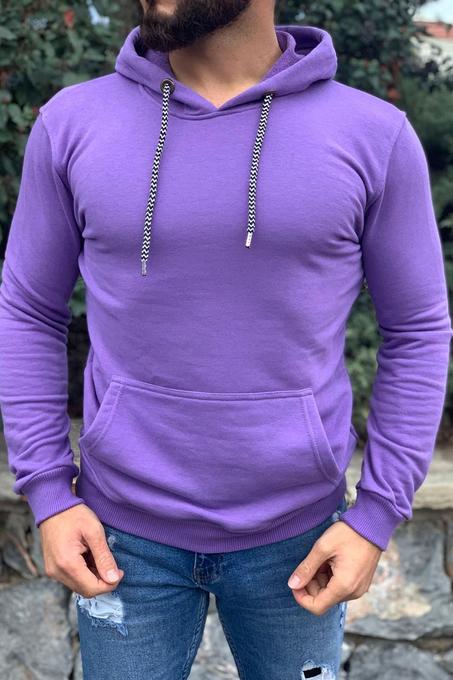 Men's Hooded Long Sleeve Purple Sweatshirt