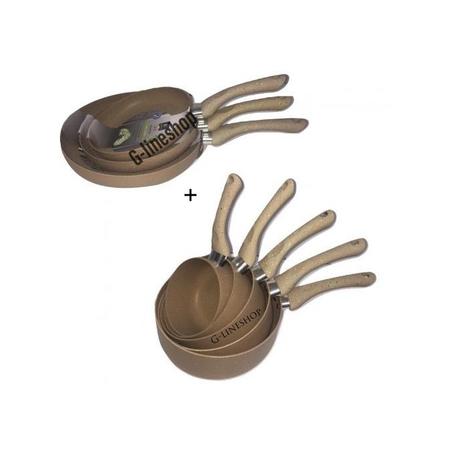 Delmonti Pack Service Cassrole 5 PCS En Granit 12/14/16/18/20CM+3 Poêle En Granit anti adhésive 20cm,22cm et 26cm bege