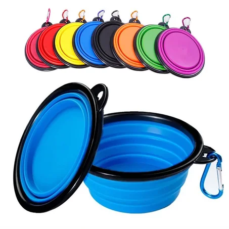 Foldable silicone pet bowl for food and water