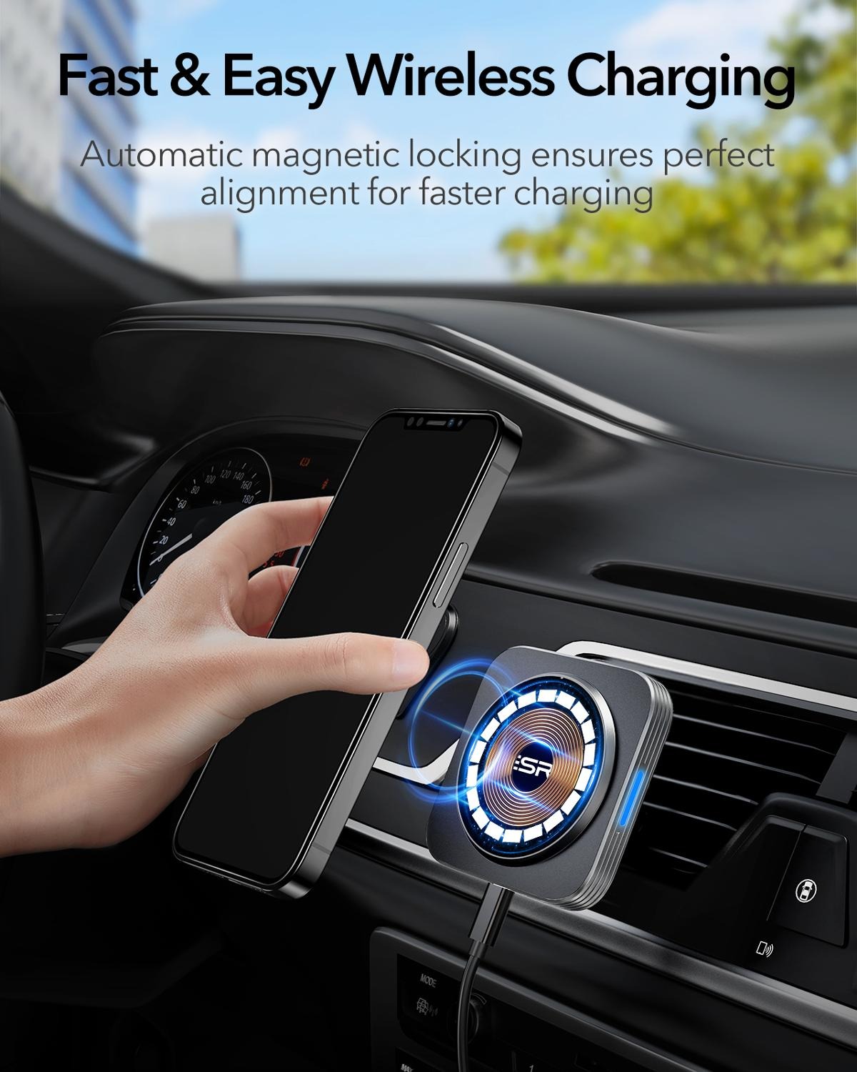 ESR HaloLock Magnetic Wireless Car Charger Mount for iPhone 12 Pro Max Fast Charging Wireless Charger Car Phone Holder