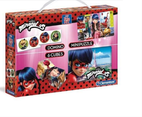 CLEMENTONI Mini Edukit - Miraculous - Dominos, Puzzle et 6 Cubes