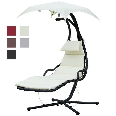 Outsunny Hamac Transat Lit Suspendu Pare-Soleil Matelas Bain de soleil transat