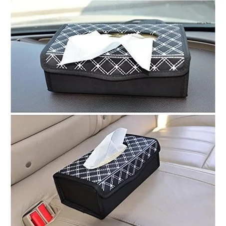 Boîtes à Mouchoirs en Cuir PU Tissue Box Décoration Voiture Rectangle(Noir)
