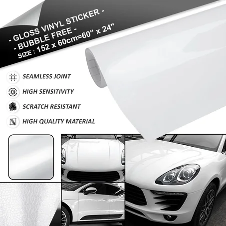 Nouveau Autocollant Voiture  Fibre de Carbone Adhesif Thermoformable blan