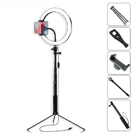 Yingnuost Selfie Stick 5500K Dimmable Video Light 16cm LED Ring Lamp with Phone Holder bluetooth Shutter Wrench for Youtube Tik Tok Live Streaming