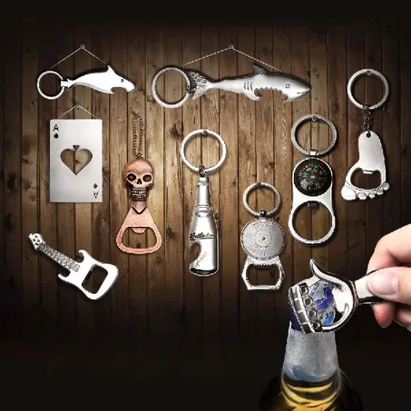 KCASA KC-SCO2 Multi-shape Creative Stainless Steel Beer Bottle Opener Portable Mini Key Chain Ring - key