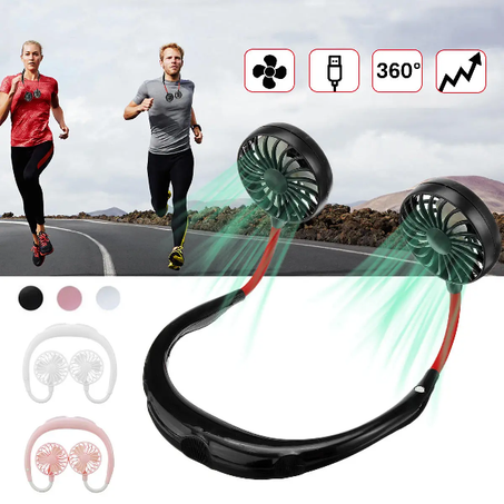Portable USB Fan Rechargeable Neckband Lazy Neck Hanging Dual Cooling Mini Fans